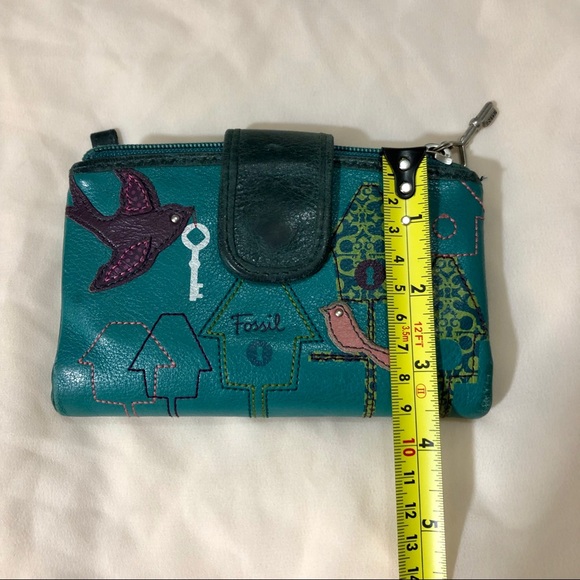 Fossil Leather Wallet - Blue with Birds and Key - Picture 7 of 8